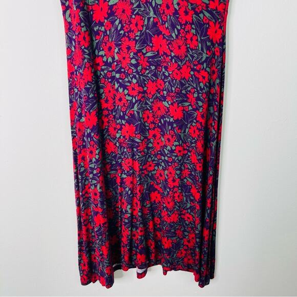 ModCloth red purple floral rockabilly grunge cottagecore midi dress large - Picture 3 of 7